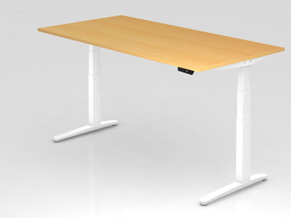 Bureau assis-debout électrique Hammerbacher 200x100cm hêtre/blanc, forme rectangulaire, VXBHM2E/6/WW