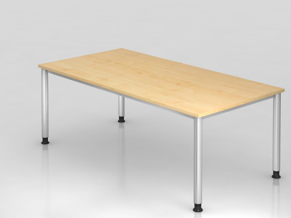 Bureau Hammerbacher 4 pieds rond 200x100cm érable/argent, forme rectangulaire, VHS2E/3/S