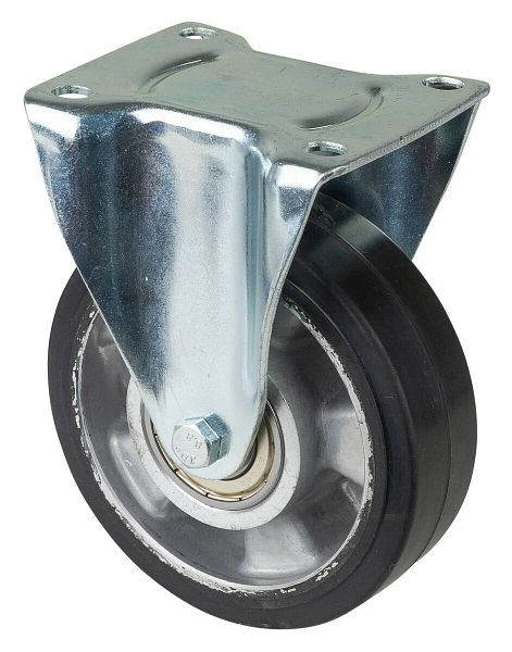 Rouleau de transport BS rollers, rouleau fixe, largeur de roue 40 mm, roue Ø 125 mm, capacité de charge 200 kg, pneus élastiques noirs, aluminium, roulements à billes, LB510.B80.125