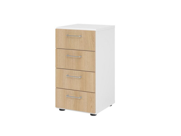 Armoire à tiroirs Hammerbacher 2OH, 4 tiroirs 924S4 BS, corps : blanc / façade : chêne, 40x41,7x74,8 cm (LxPxH), 4 tiroirs, poignée en métal BS, V924S4/W/E/BS