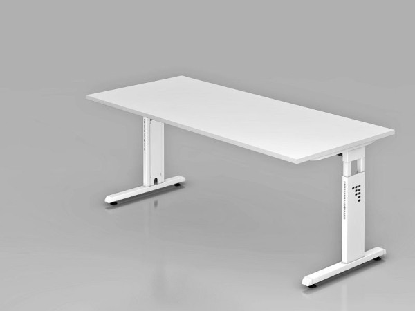Bureau Hammerbacher pied C 180x80cm blanc/blanc, hauteur de travail 65-85 cm, VOS19/W/W