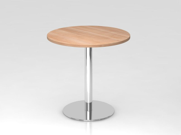 Table de réunion Hammerbacher 80cm ronde noyer/chrome, structure chromée, VSTF08/N/C