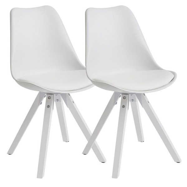 Wohnling Lot de 2 chaises de salle à manger rétro blanches scandinaves, dossier, pieds blancs, rembourrées, WL6.136