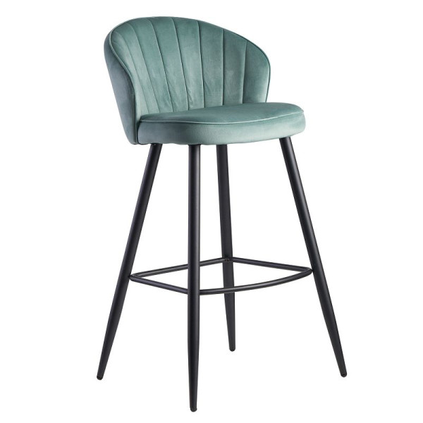 Tabouret de bar Wohnling velours vert clair avec dossier 56 x 102,5 x 52,5 cm, tissu scandinave/métal 110 kg, WL6.289