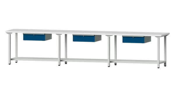 Bancs de travail ANKE table de travail, modèle 103, 4050 x 700 x 840 mm, RAL 7035/5010, KSP 40 mm, 400.536