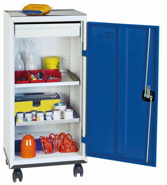 armoire à outils et matériaux contondants série 2000, 7035/5010, 1 tiroir, 2 étagères, fond roulant, 2093174