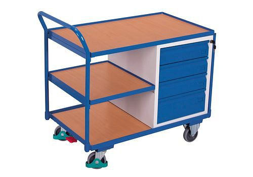 Chariot d'atelier DENIOS classic-line avec 3 zones de chargement et 4 tiroirs, 271538