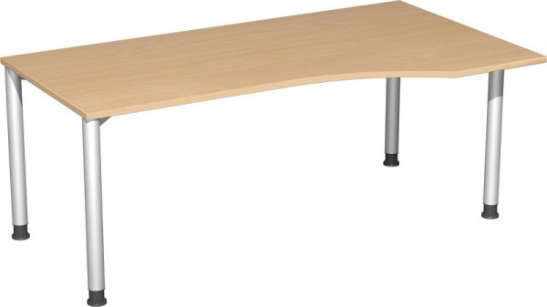 Bureau PC geramöbel droit, réglable en hauteur, 1800x1000x680-800, hêtre/argent, S-555305-BS