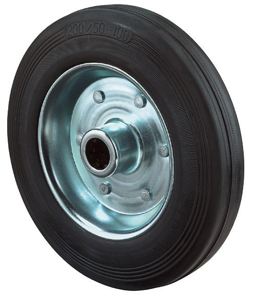 Roue en caoutchouc BS Wheels, largeur de roue 70 mm, Ø de roue 280 mm, capacité de charge 400 kg, bande de roulement en caoutchouc noir, corps de roue, jante en acier galvanisé, roulement à rouleaux, B55.280