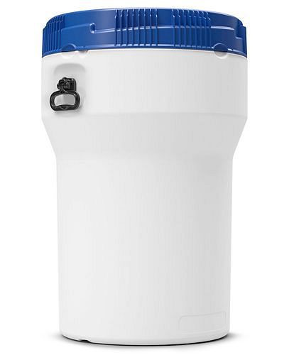 Fût à col large DENIOS en PE, 150 litres, avec couvercle, blanc/bleu, emboîtable, homologation UN, 265-667