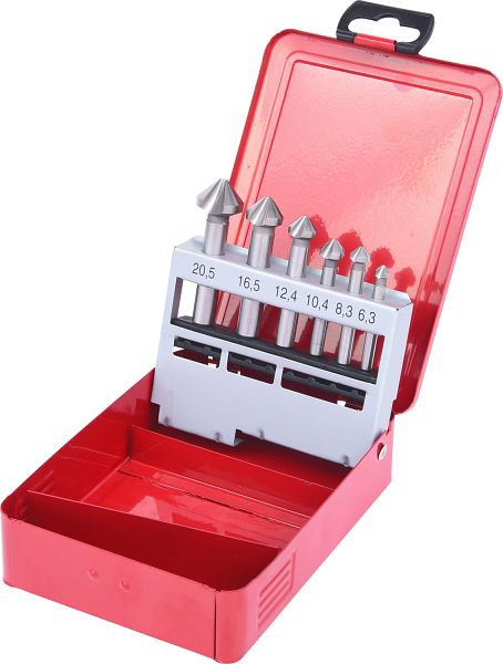 KS Tools Jeu de fraises coniques et d'ébavurage HSS, cassette en tôle d'acier 6 pièces, 336.0406