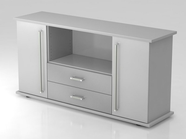 Buffet Hammerbacher 2 portes, 2 tiroirs, poignée chromée gris/gris, 166,1x44,8x84 cm (LxPxH), VSBTS/5/5/CE