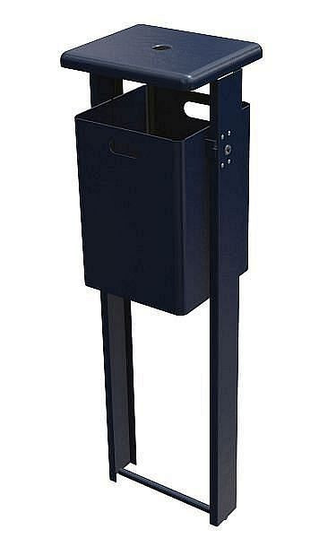 Poubelle rectangulaire sur pied Renner 40 L (cendrier inclus), avec couvercle arrondi (t=3 mm), bleu cobalt, support et couvercle revêtus, 7083-70PB 5013