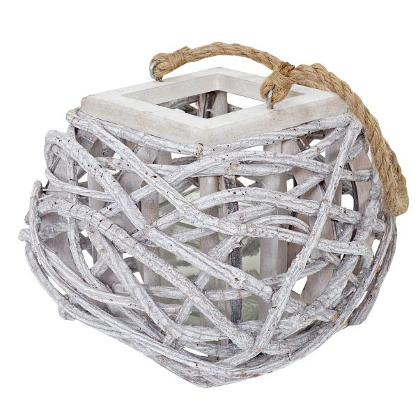 Lanterne Mendler 40cm, bougeoir lanterne suspendu avec insert en verre 8cm, blanc-gris, 51911