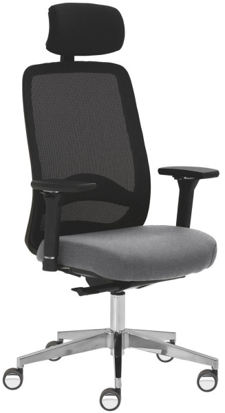 Chaise pivotante Mayer Sitzmöbel , accoudoirs 4D, piètement en aluminium, dossier en résille, roulettes pour sols durs, gris, 2228_AV4D_KS_SYM++_POL_ROB_30614