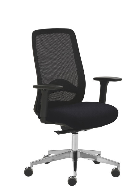 Mayer Sitzmöbel chaise pivotante, accoudoirs 3D, réglage de la profondeur d'assise, piètement en aluminium avec roulettes robustes, noir, cuir, 2228_AV3D_SYM++_XXL_81007