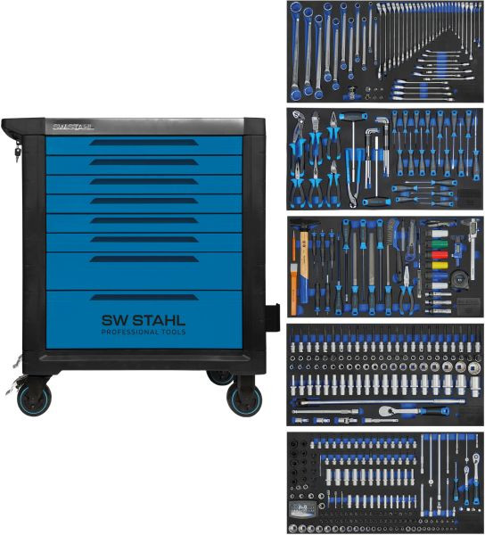 Chariot d'atelier professionnel SW-Stahl TT802, bleu, équipé, 434 pièces, Z3200