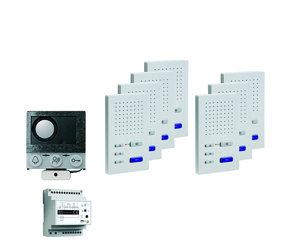 TCS audio:pack installation pour 7 logements, avec haut-parleur intégré ASI12000 + 7x haut-parleur mains libres ISW3030 + boîtier de commande BVS20, PAIF070/004