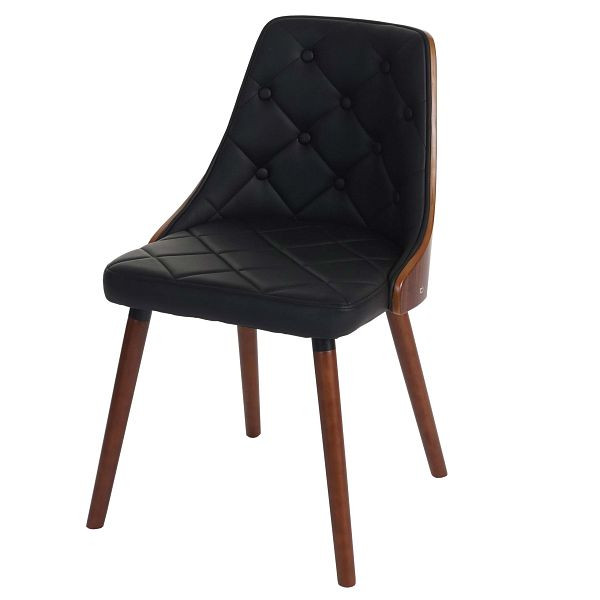 Chaise de salle à manger Mendler HWC-A75, chaise de cuisine pour visiteur, aspect noyer courbé, cuir synthétique noir, 74341