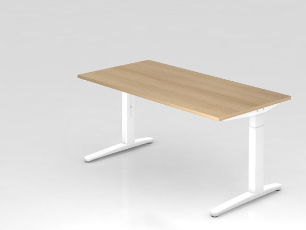 Bureau Hammerbacher piètement C 160x80cm chêne/blanc, coulisses aluminium blanc, VXB16/E/WW