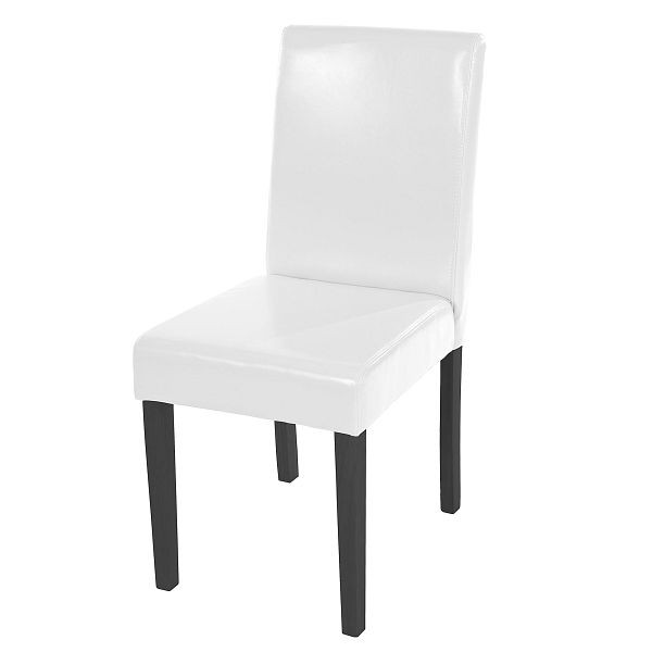 Chaise de salle à manger Mendler Littau, chaise de cuisine, similicuir, blanc, pieds foncés, 74391