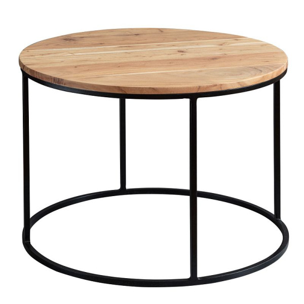 Table basse Wohnling 60x43x60 cm bois d'acacia massif / métal, ronde, massif, WL5.959