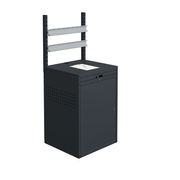 Meuble SOFAME MODULINFO L695 x P 660 x H 1005 mm avec 2 barres d'accrochage pour caissons de rangement apparents, gris anthracite RAL 7016, W040010033GAGC
