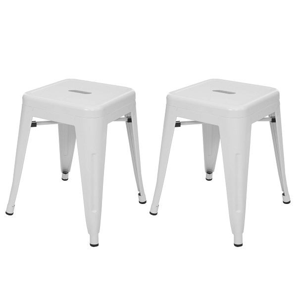 Mendler lot de 2 tabourets HWC-A73, tabouret tabouret en métal, design industriel en métal empilable, blanc, 70805