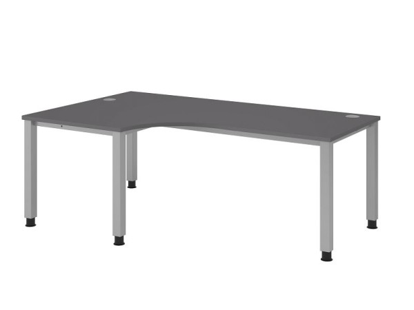 Table d'angle Hammerbacher 4 pieds carrés 200 x 120 cm 90° plateau : graphite, forme d'angle 90°, peut être monté à gauche ou à droite, pied : argent, VQS82/G/S