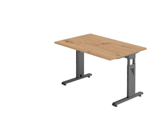 Bureau Hammerbacher OS12, 120 x 80 cm, plateau : chêne noueux, épaisseur 25 mm, chant ABS 2 mm, forme rectangulaire, graphite, VOS12/R/G