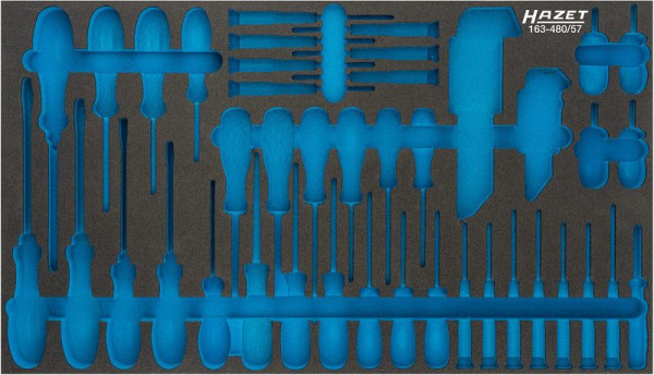 Insert en mousse souple Hazet à 2 composants, pour 163-480/57 Dimensions / longueur : 691 mm x 392 mm Taille du système d'organisation : 4/3+ (691 x 392 mm), 163-480L
