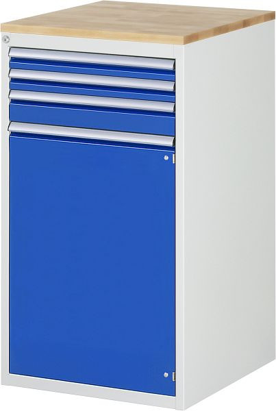 Armoire à tiroirs RAU série 7000, L580xP650xH1035mm, tiroirs : 2xH60, 1xH90mm, porte battante H720mm, plan de travail en hêtre massif, 03-L7.13AR-B.11