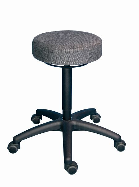 Tabouret de travail Lotz, rembourrage d'assise anthracite, déverrouillage par anneau, base en plastique noir, roulettes doubles freinées, hauteur d'assise 505-695 mm, 3520.13