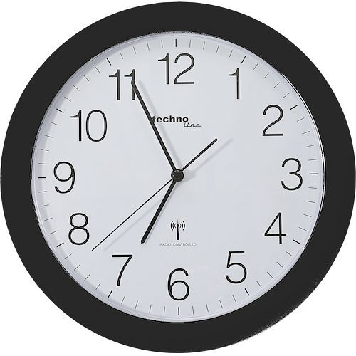 Horloge murale radiocommandée Technoline noir, horloge radiocommandée en plastique, dimensions: Ø 30 cm, WT 8000 noir