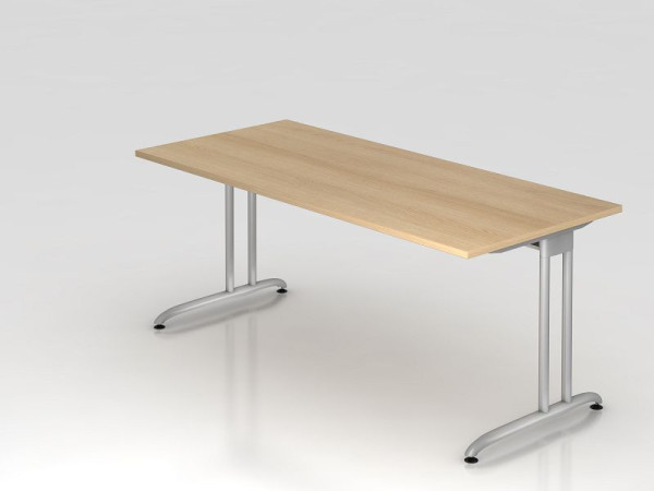 Bureau Hammerbacher pied C 180x80cm chêne, chemin de câbles horizontal, hauteur de travail 72 cm, VBS19/E/S