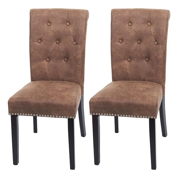 Mendler ensemble de 2 chaises de salle à manger Chesterfield II, chaise chaise de cuisine, rivets, tissu/textile marron, pieds foncés, 82880