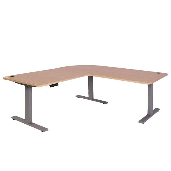 Bureau d'angle Mendler HWC-D40, bureau d'ordinateur, réglable en hauteur électriquement 178x178cm 84kg, brun clair, gris, 75756+62772