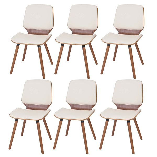Mendler ensemble de 6 chaises de salle à manger HWC-B16, bois courbé design rétro aspect noyer, simili cuir crème, 3x60094
