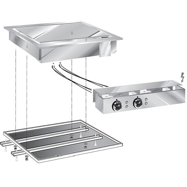Plaque de cuisson encastrable Gastro-Inox 60cm, surface de cuisson chromée, 1/2 lisse-1/2 rainurée, 160,538