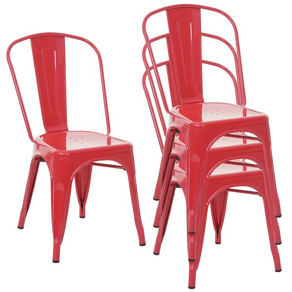 Ensemble de 4 chaises Mendler HWC-A73, chaise de bistrot, empilable, design industriel en métal, empilable, rouge, 70793