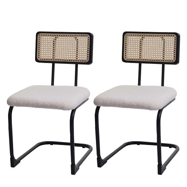 Mendler set de 2 chaises cantilever HWC-K88, fauteuil, bois rotin métal bouclé, tissu/textile blanc, 97712