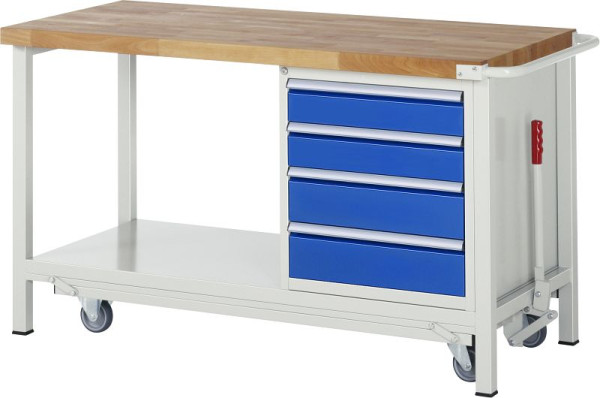 Etabli RAU avec châssis abaissable série 8000, 4x tiroirs, étagère de rangement, 1500x880x700 mm, 05-8162A6-157B4F.11