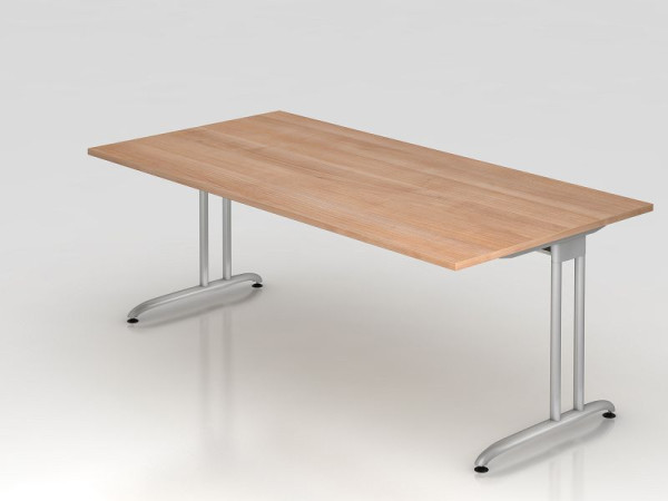 Bureau Hammerbacher pied C 200x100cm noyer, hauteur de travail 72 cm, VBS2E/N/S