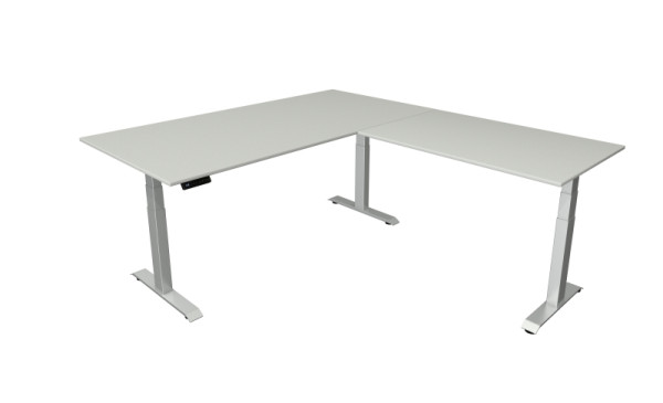 Table assis/debout Kerkmann L 2000 x P 1000 mm avec élément rapporté 1200 x 800 mm, réglable en hauteur électriquement de 640 à 1290 mm, gris clair, 10043311