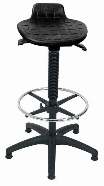 Tabouret pivotant Bedrunka+Hirth avec patins et repose-pieds, hauteur d'assise 550 - 805 mm, assise : PU noir, 05.3575.08