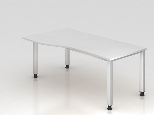 Bureau Hammerbacher 4 pieds carré 180x100/80cm blanc, forme libre, montage possible à gauche ou à droite, VQS18/W/S