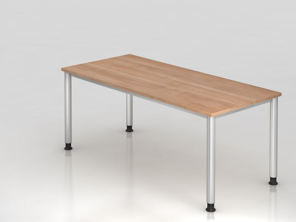 Bureau Hammerbacher 4 pieds rond 180x80cm noyer/argent, forme rectangulaire, VHS19/N/S