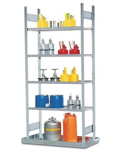 Rack pour matières dangereuses DENIOS GRB 1060 pour matières inflammables, 1 bac de fond galvanisé et 4 grilles galvanisées, unité complémentaire, 199-717