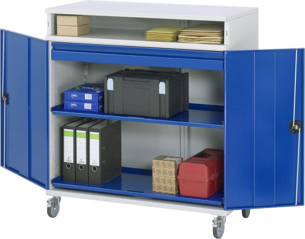 Bureau debout avec armoire latérale RAU - modèle 31, L1100 x P520 x H1185 mm, avec jeu de roulettes, 07-1100-M31F.11