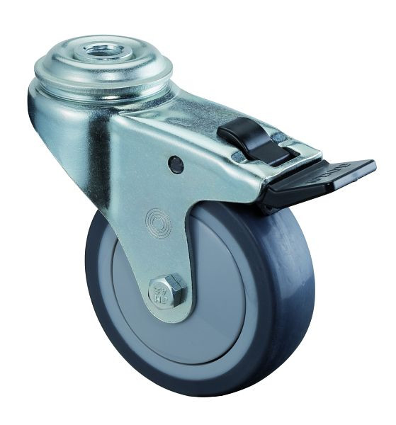 BS Castors Roulette d'appareil avec frein, largeur 25 mm, Ø75 mm, jusqu'à 60 kg, bande de roulement en caoutchouc gris, roulement à billes, lot de 4, A321.A85.075